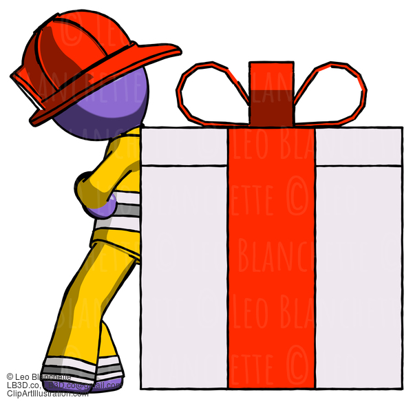 Purple Firefighter Fireman Man Gift Concept - Leaning Against Large Present #14017