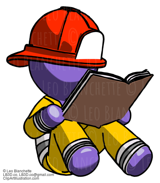 Purple Firefighter Fireman Man Reading Book While Sitting Down #14019