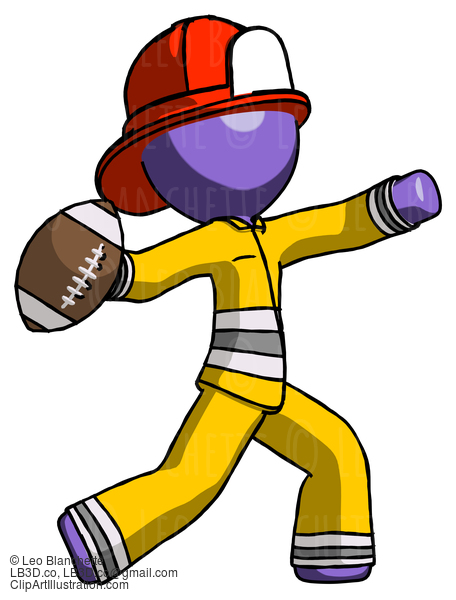 Purple Firefighter Fireman Man Throwing Football #14025