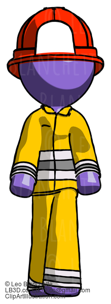 Purple Firefighter Fireman Man Walking Front View #14029