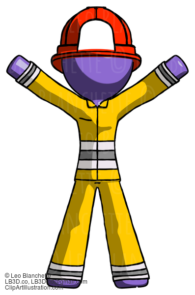 Purple Firefighter Fireman Man Surprise Pose, Arms And Legs Out #14031