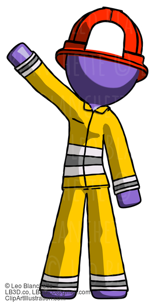 Purple Firefighter Fireman Man Waving Emphatically With Right Arm #14033