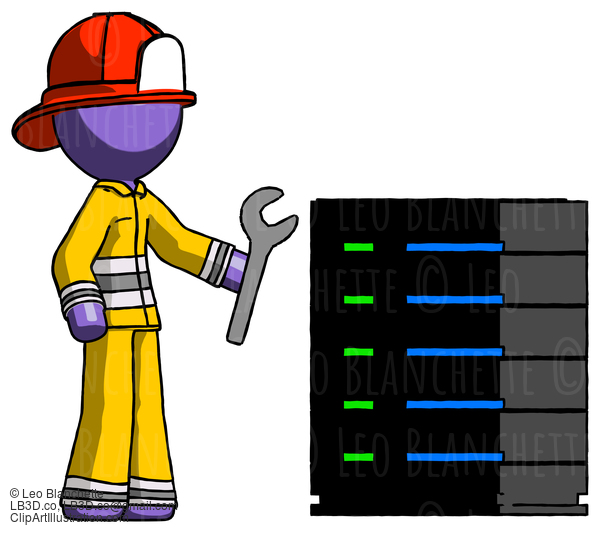 Purple Firefighter Fireman Man Server Administrator Doing Repairs #14037