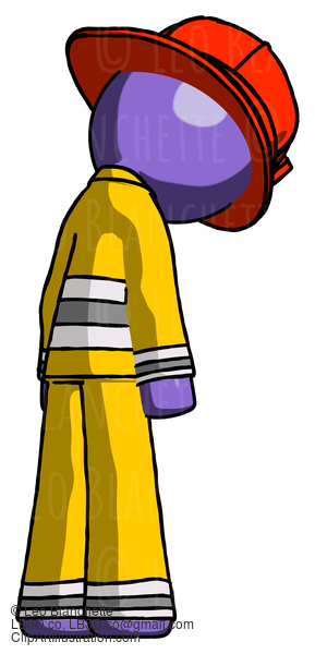 Purple Firefighter Fireman Man Depressed With Head Down, Back To Viewer, Right #14042