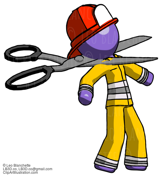 Purple Firefighter Fireman Man Scissor Beheading Office Worker Execution #14043