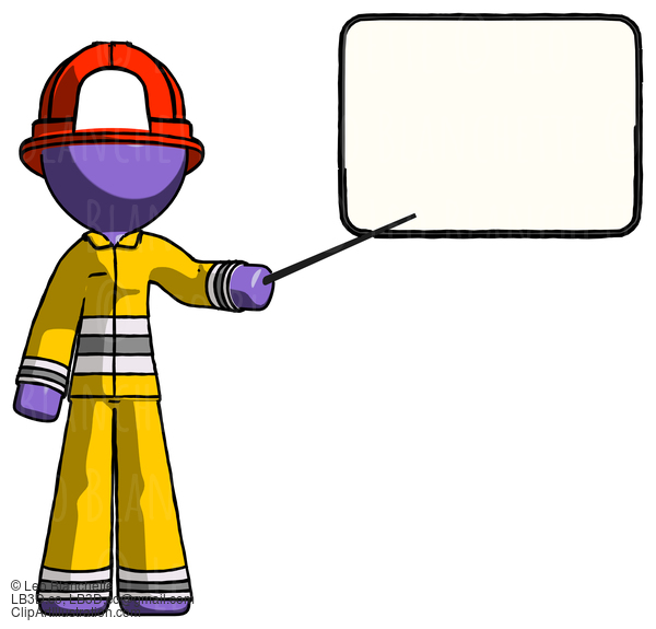 Purple Firefighter Fireman Man Giving Presentation In Front Of Dry-Erase Board #14055