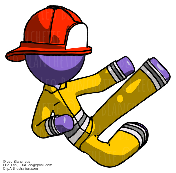 Purple Firefighter Fireman Man Flying Ninja Kick Right #14059