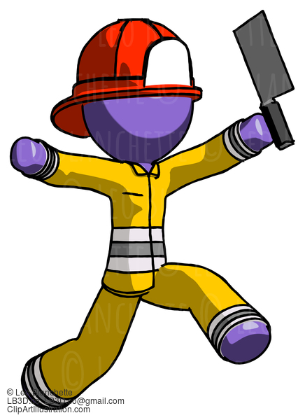 Purple Firefighter Fireman Man Psycho Running With Meat Cleaver #14060