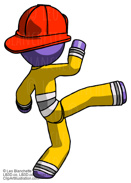 Purple Firefighter Fireman Man Kick Pose #14061