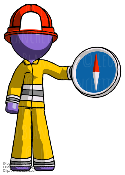 Purple Firefighter Fireman Man Holding A Large Compass #14066