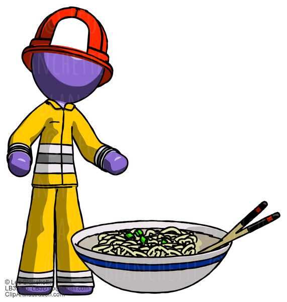 Purple Firefighter Fireman Man And Noodle Bowl, Giant Soup Restaraunt Concept #14072