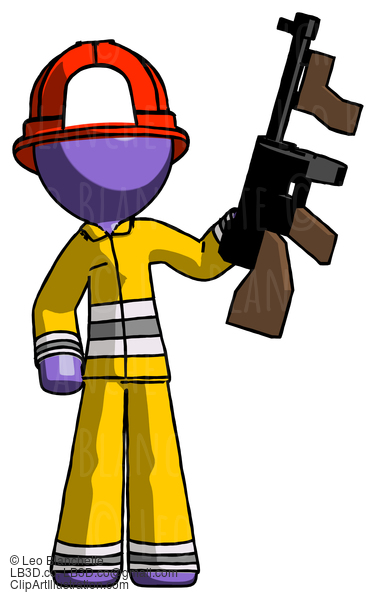 Purple Firefighter Fireman Man Holding Tommygun #14079