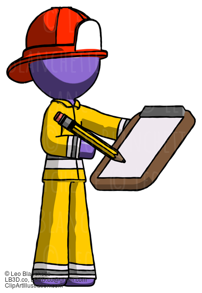 Purple Firefighter Fireman Man Using Clipboard And Pencil #14085