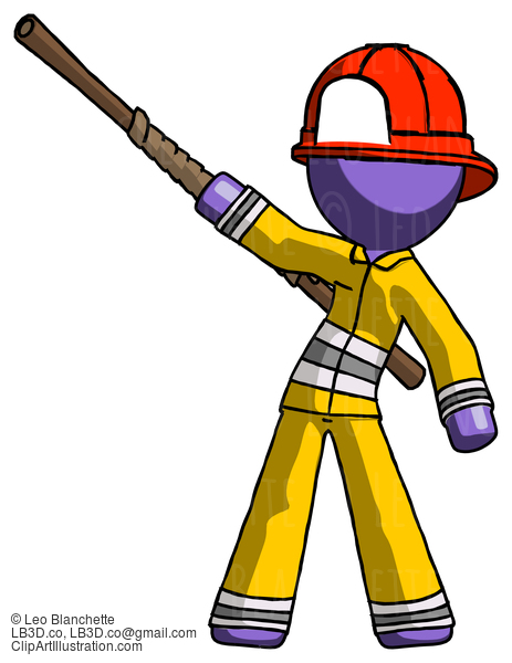 Purple Firefighter Fireman Man Bo Staff Pointing Up Pose #14088