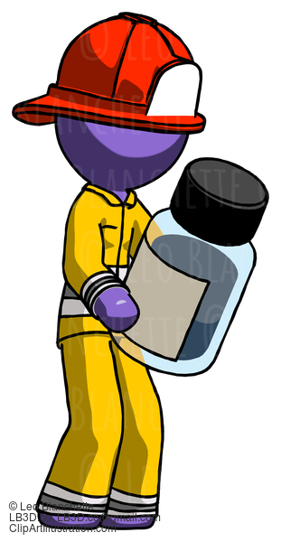 Purple Firefighter Fireman Man Holding Glass Medicine Bottle #14090