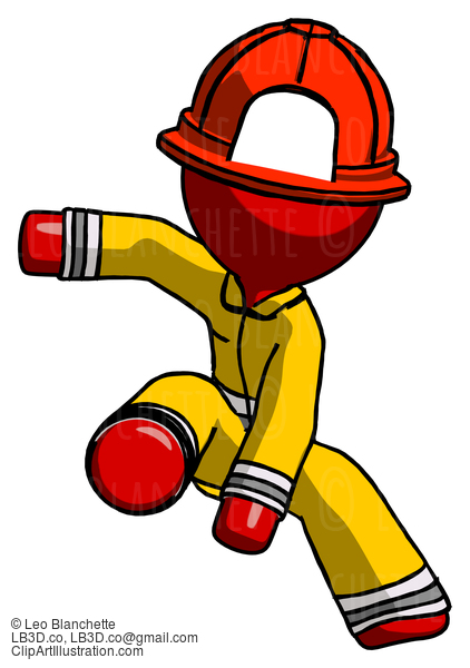 Red Firefighter Fireman Man Action Hero Jump Pose #13182