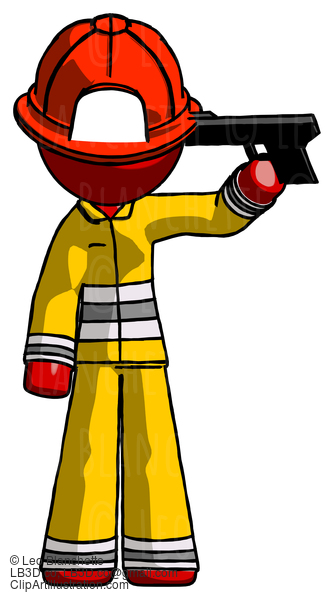 Red Firefighter Fireman Man Suicide Gun Pose #13189