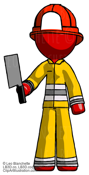 Red Firefighter Fireman Man Holding Meat Cleaver #13191