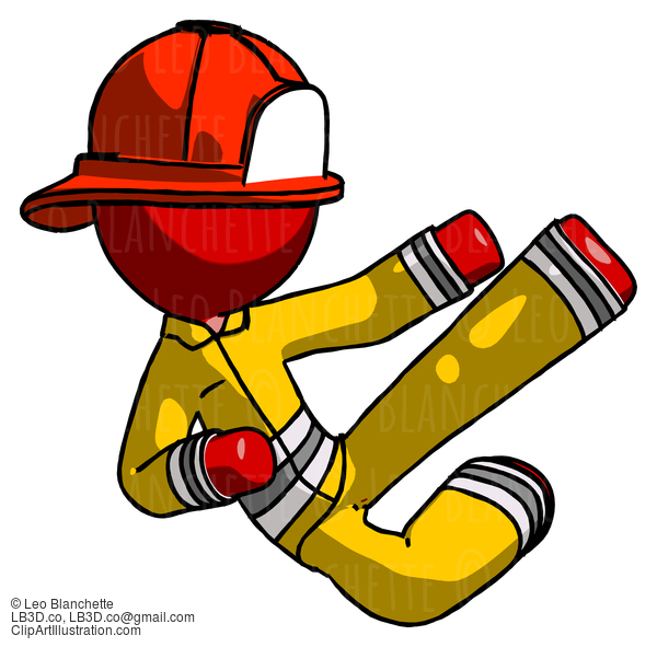 Red Firefighter Fireman Man Flying Ninja Kick Right #13207