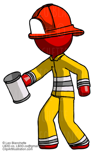 Red Firefighter Fireman Man Begger Holding Can Begging Or Asking For Charity Facing Left #13209