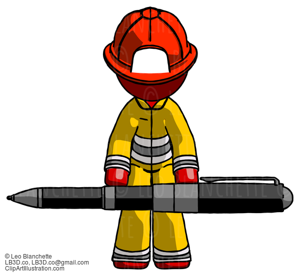 Red Firefighter Fireman Man Weightlifting A Giant Pen #13217