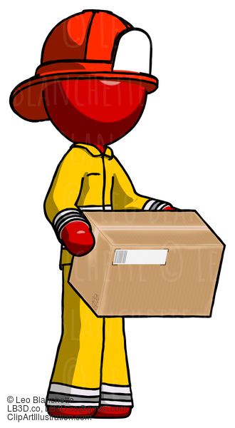 Red Firefighter Fireman Man Holding Package To Send Or Recieve In Mail #13235