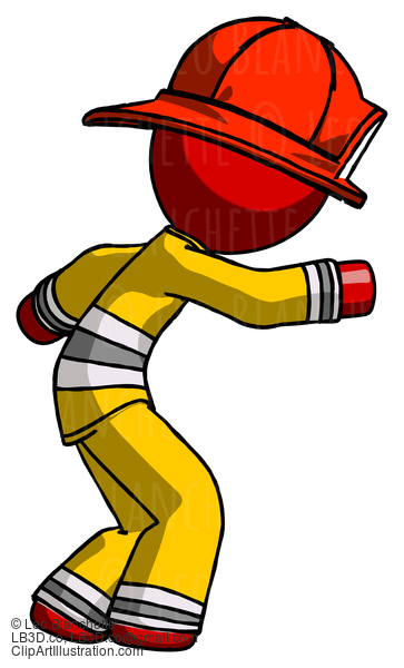 Red Firefighter Fireman Man Sneaking While Reaching For Something #13237