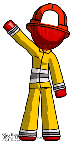 Red Firefighter Fireman Man Waving Emphatically With Right Arm #13242