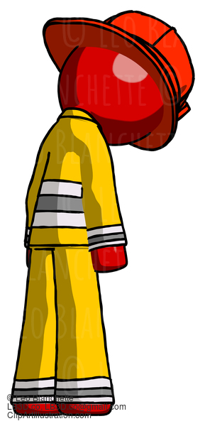 Red Firefighter Fireman Man Depressed With Head Down, Back To Viewer, Right #13258