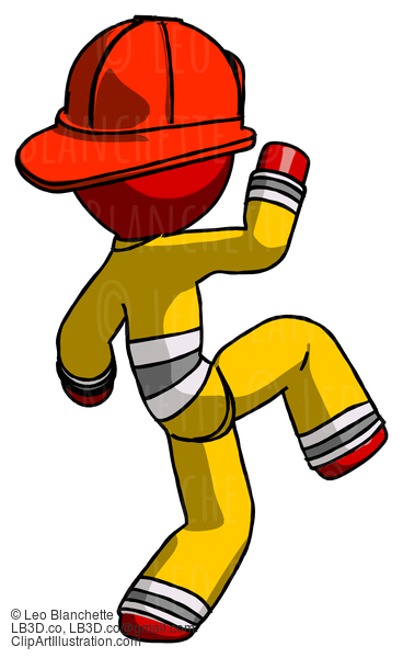 Red Firefighter Fireman Man Kick Pose Start #13261