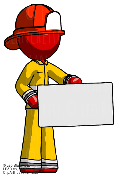 Red Firefighter Fireman Man Presenting Large Envelope #13266