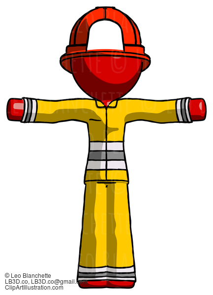 Red Firefighter Fireman Man T-Pose Arms Up Standing #13269