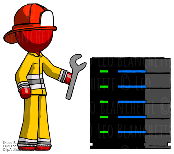 Red Firefighter Fireman Man Server Administrator Doing Repairs #13274