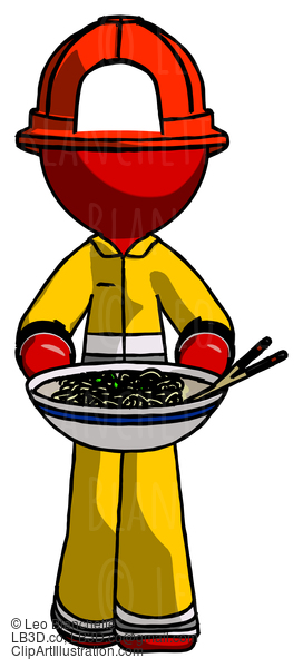 Red Firefighter Fireman Man Serving Or Presenting Noodles #13302