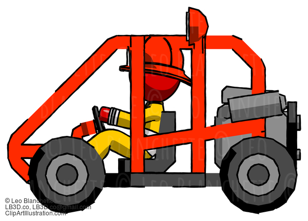 Red Firefighter Fireman Man Riding Sports Buggy Side View #13307