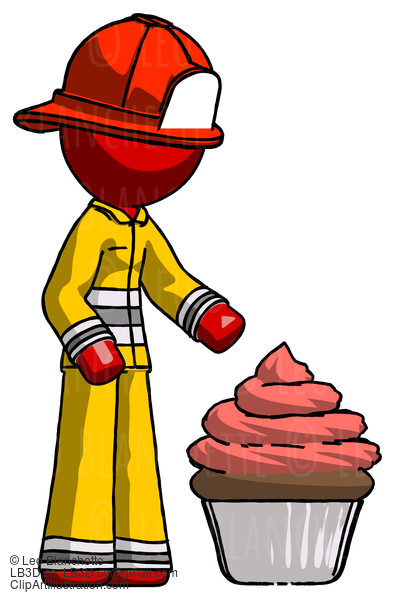 Red Firefighter Fireman Man With Giant Cupcake Dessert #13308