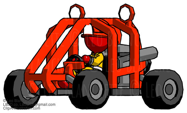 Red Firefighter Fireman Man Riding Sports Buggy Side Angle View #13319