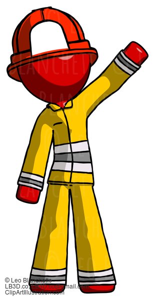 Red Firefighter Fireman Man Waving Emphatically With Left Arm #13322