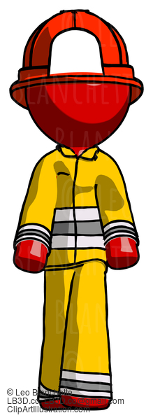 Red Firefighter Fireman Man Walking Front View #13332