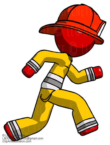 Red Firefighter Fireman Man Running Fast Right #13334