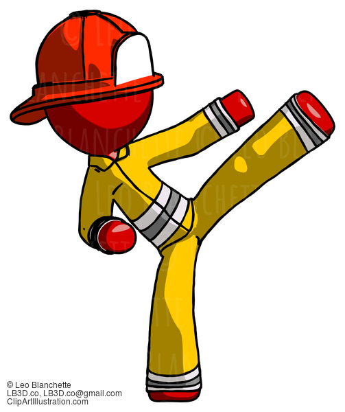 Red Firefighter Fireman Man Ninja Kick Right #13343