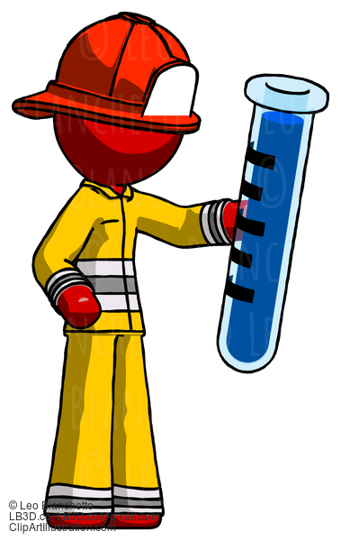 Red Firefighter Fireman Man Holding Large Test Tube #13357