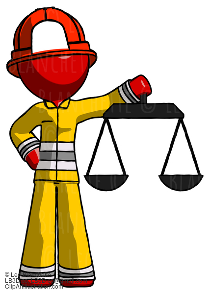 Red Firefighter Fireman Man Holding Scales Of Justice #13361