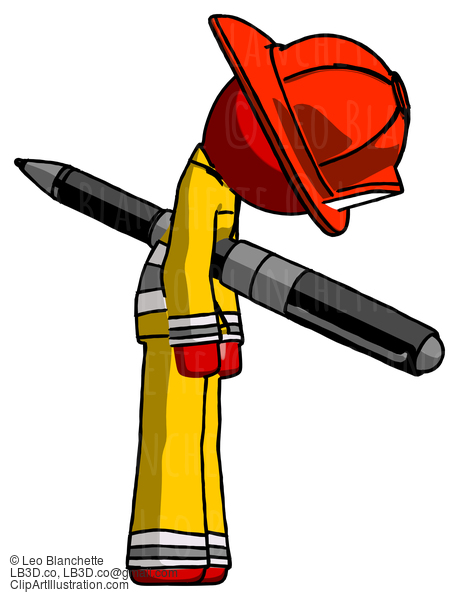 Red Firefighter Fireman Man Impaled Through Chest With Giant Pen #13364