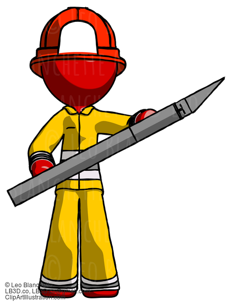 Red Firefighter Fireman Man Holding Large Scalpel #13372