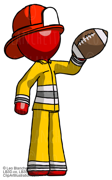 Red Firefighter Fireman Man Holding Football Up #13381