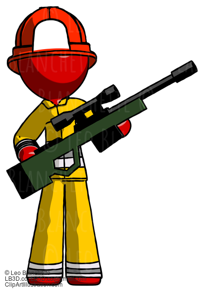 Red Firefighter Fireman Man Holding Sniper Rifle Gun #13383