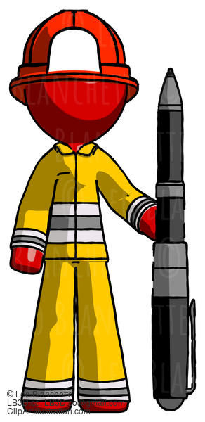 Red Firefighter Fireman Man Holding Large Pen #13388