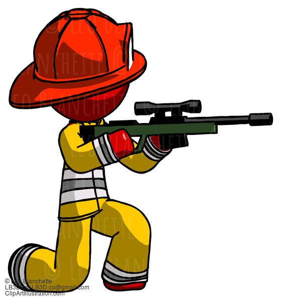 Red Firefighter Fireman Man Kneeling Shooting Sniper Rifle #13389