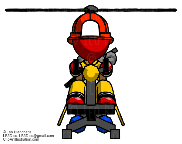 Red Firefighter Fireman Man Flying In Gyrocopter Front View #13394